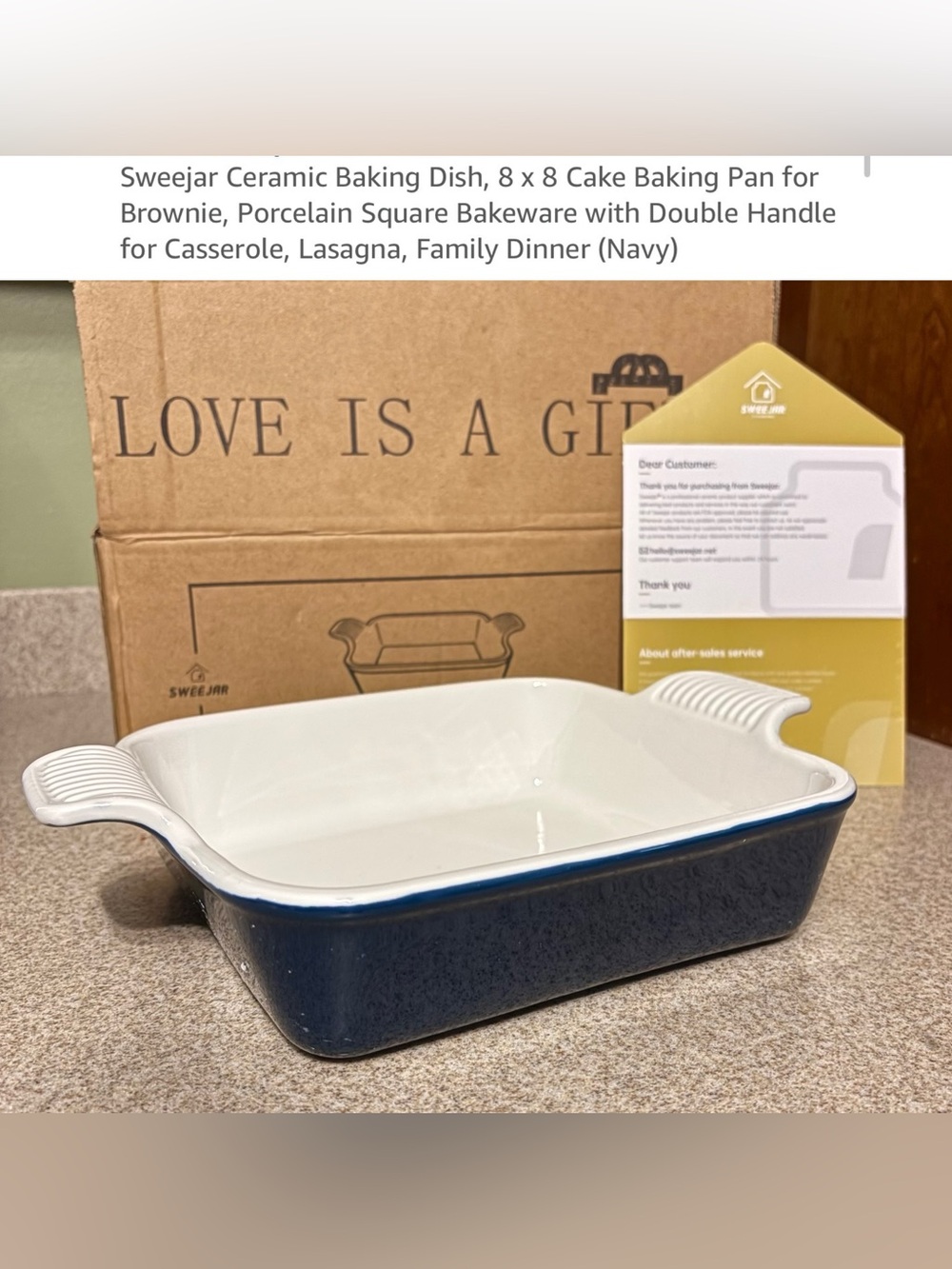 SWEEJAR Navy Ceramic Baking Dish - Ovenproof Casserole 8" X 8" New in Box NWT